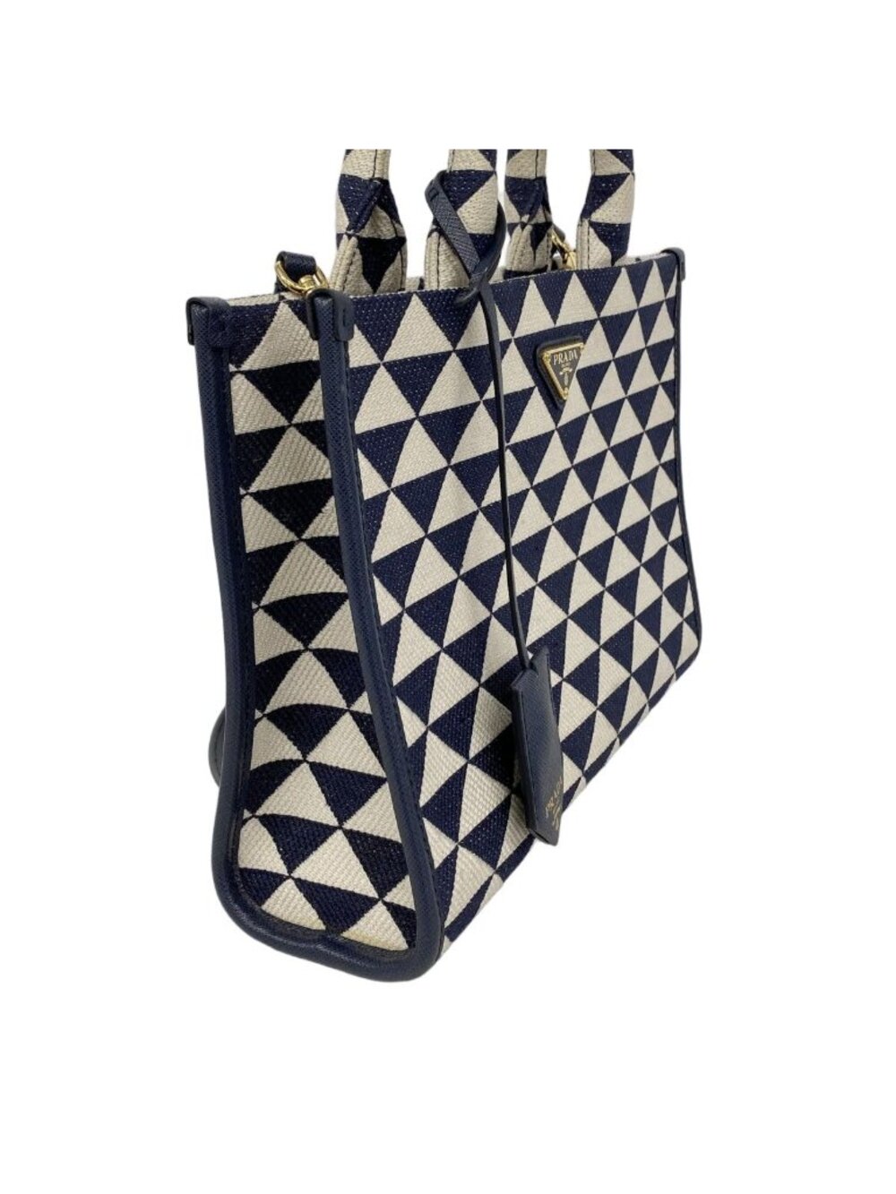 Prada Tote Canvas Navy White Gold 2-Way - Picture 2 of 10